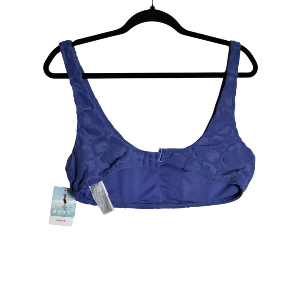 Roxy Blue Floral Jacquard Scoop Neck Bikini Top XL Wide Straps Swimwear